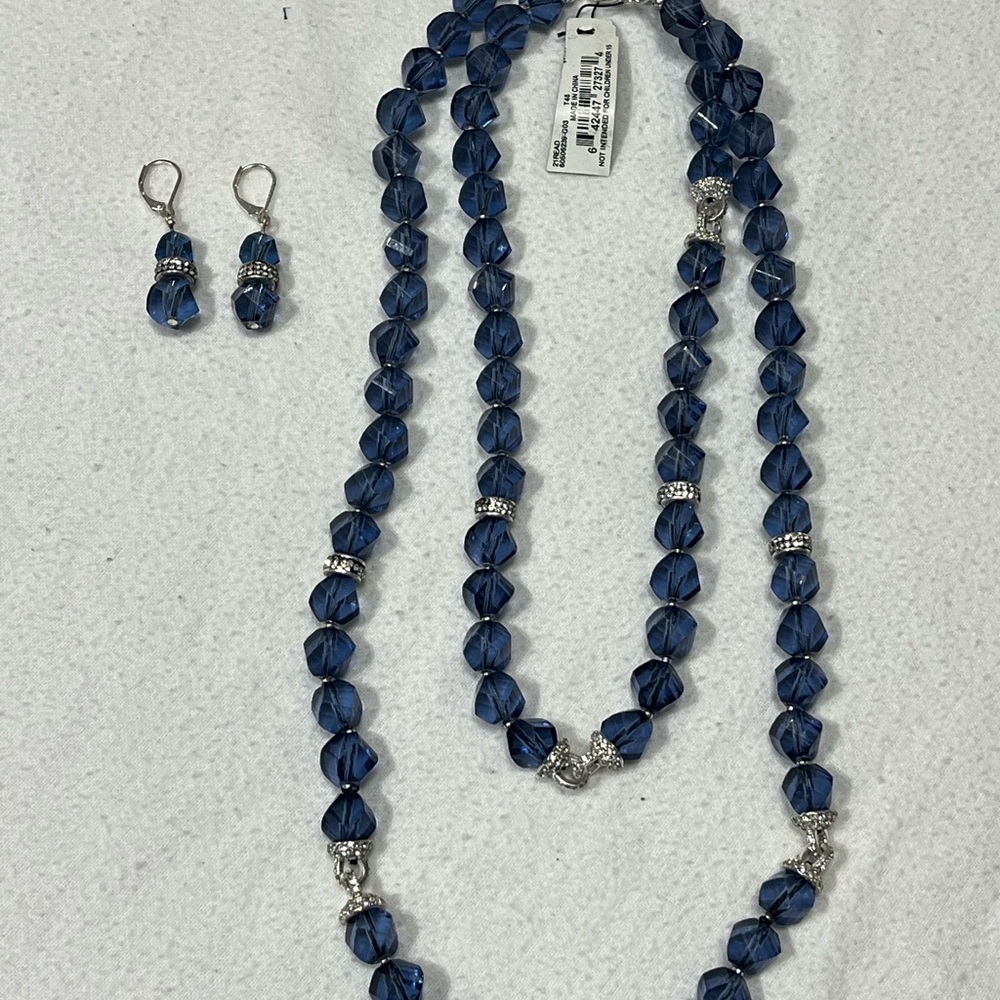 Anne Klein Blue and Silver Beaded Necklace Set